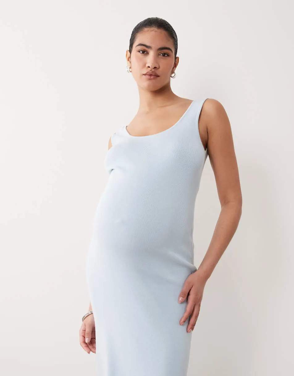 ASOS DESIGN Maternity cotton blend scoop back dress in blue