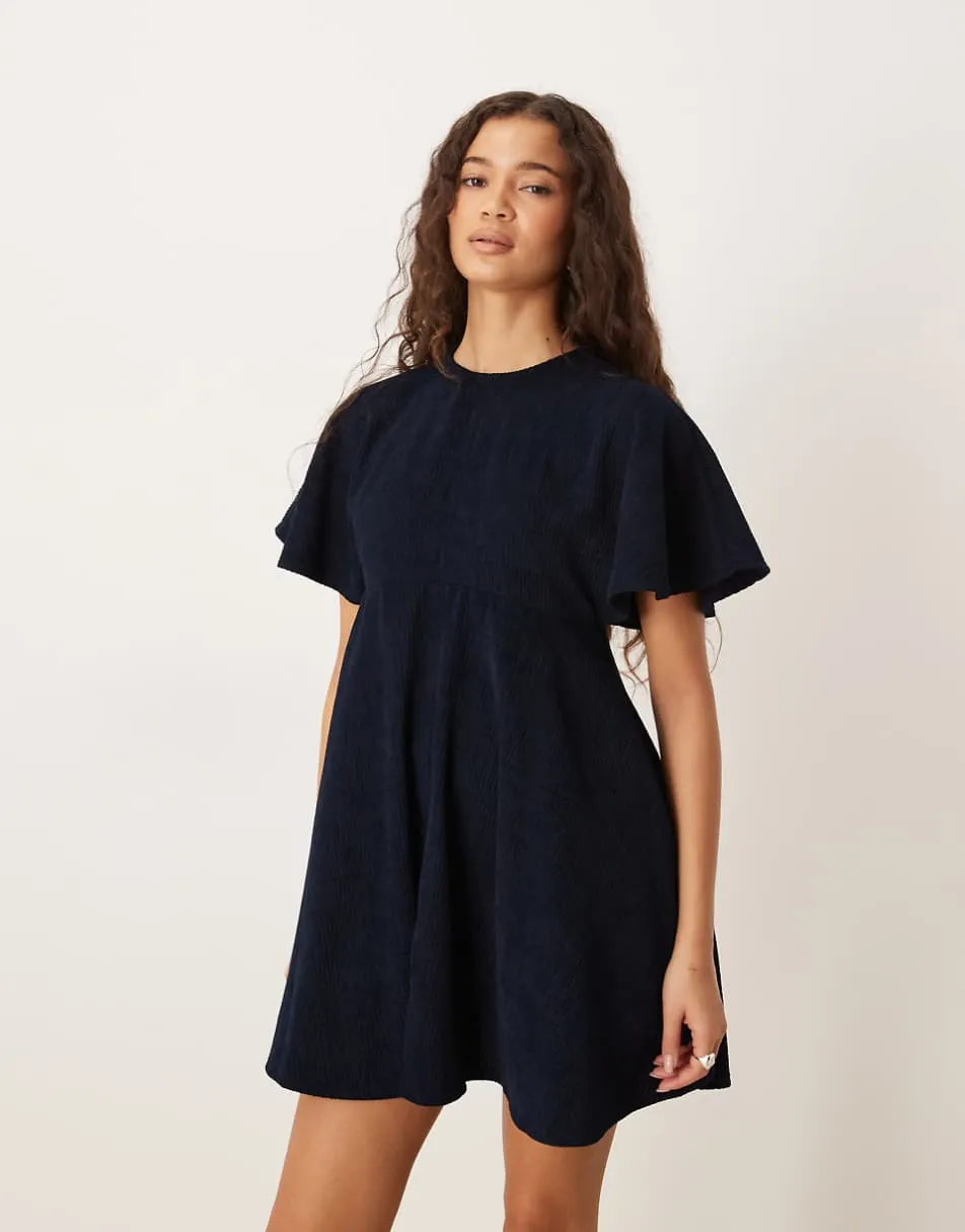 ASOS DESIGN cord t-shirt mini dress with stitching detail in navy