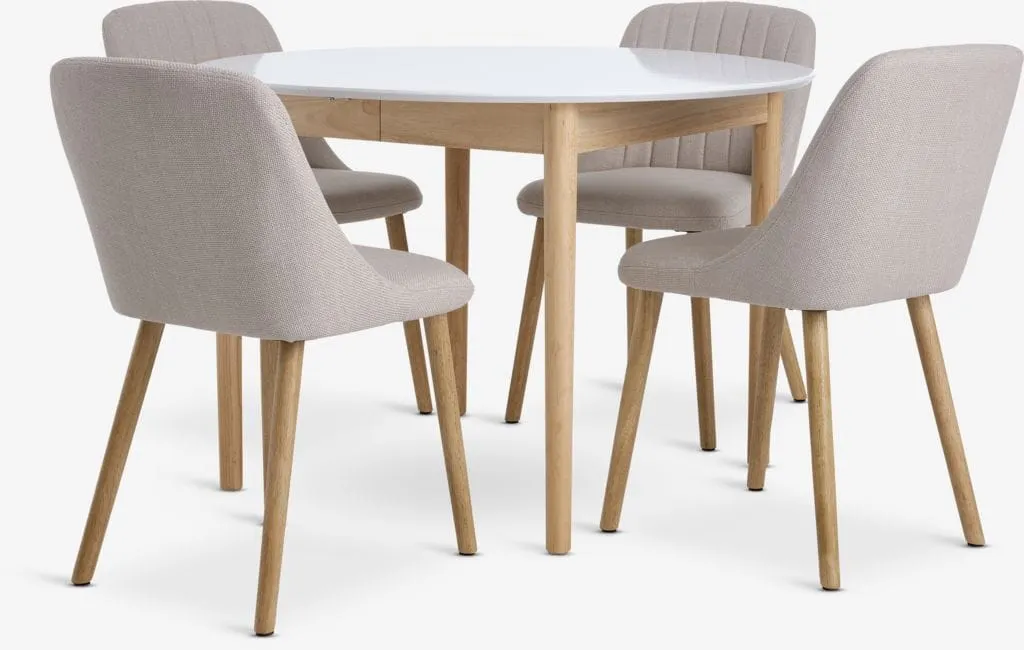 MARSTRAND Tavolo Ø110 bianco+ 4 ADSLEV senza braccioli beige