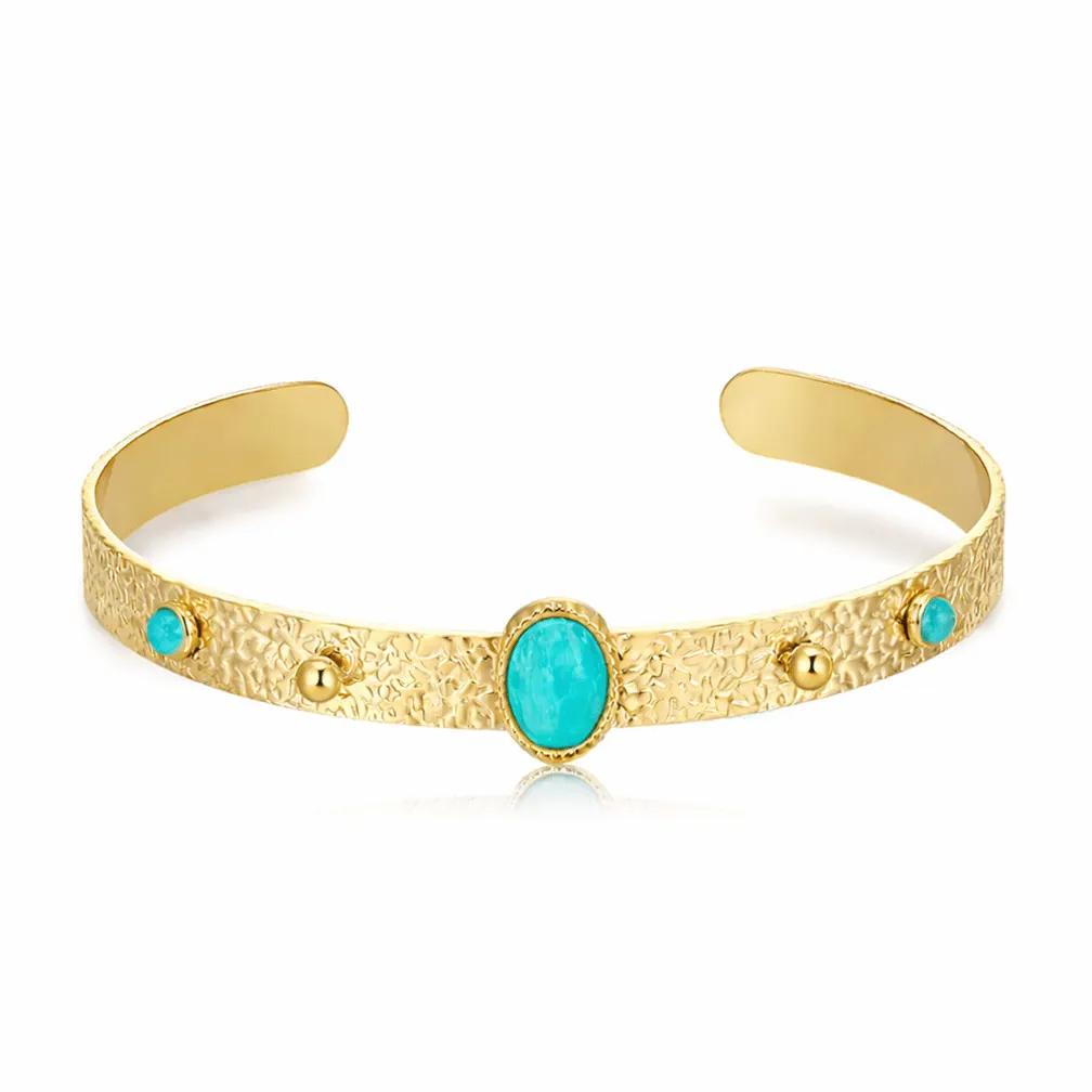 Armband in edelstaal, met turquoise stenen