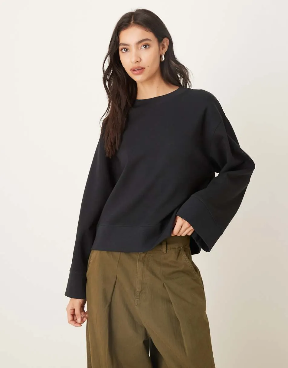 ASOS DESIGN interlock oversized crew neck top in black