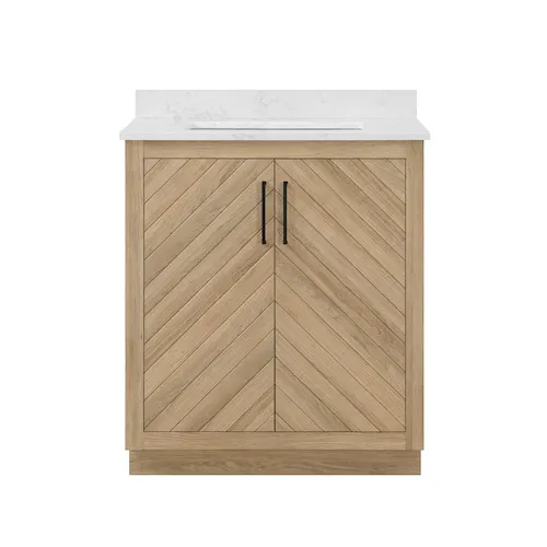 Huckleberry 30-inch Bath Vanity in Weathered Tan with White Engineered MarbleTop