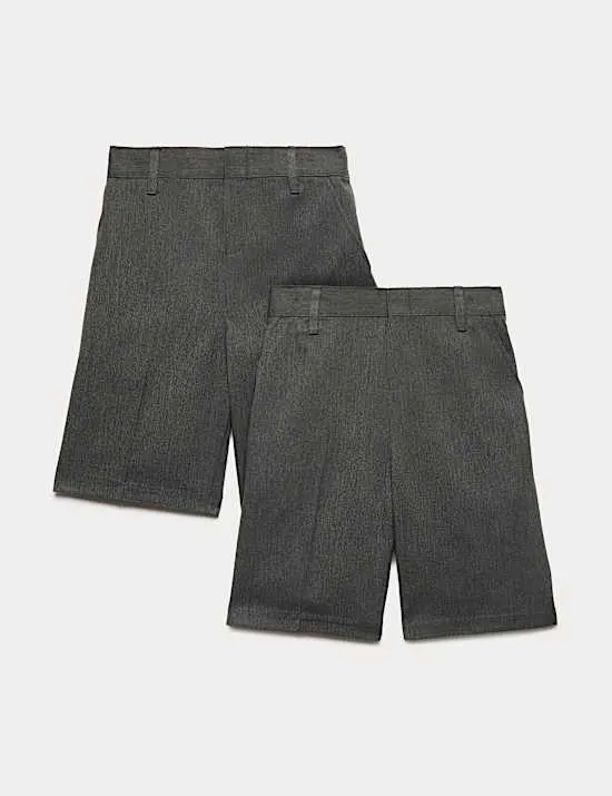 2 Pack Boys' Easy Dressing School Shorts (3-15 Yrs)
