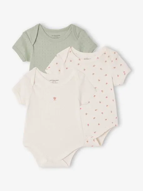 Lot 3 bodies manches courtes en pointelle - vert sauge