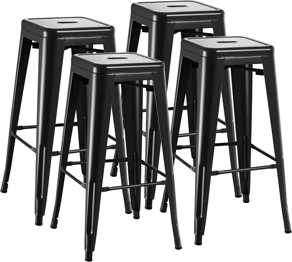 Furmax 30 Inch Metal Bar Stools Set of 4, Counter Height Stools, Industrial Bar Chairs Patio Stool Stackable Stool for Kitchen/Dining Room/Indoor Outdoor(Dark Black, 30'' Backless)