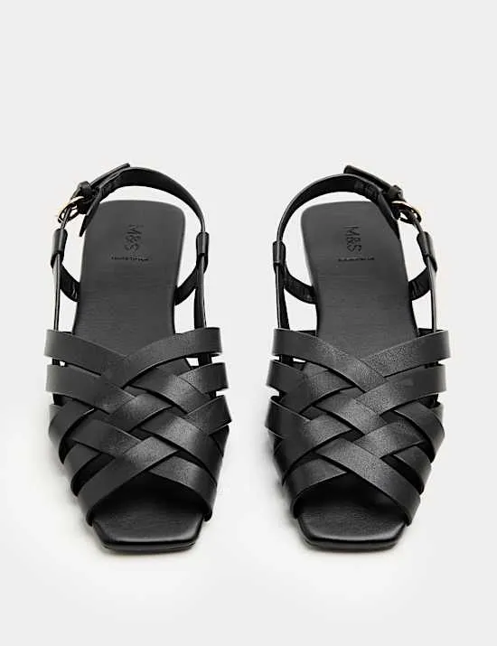Leather Woven Flat Slingback Sandals