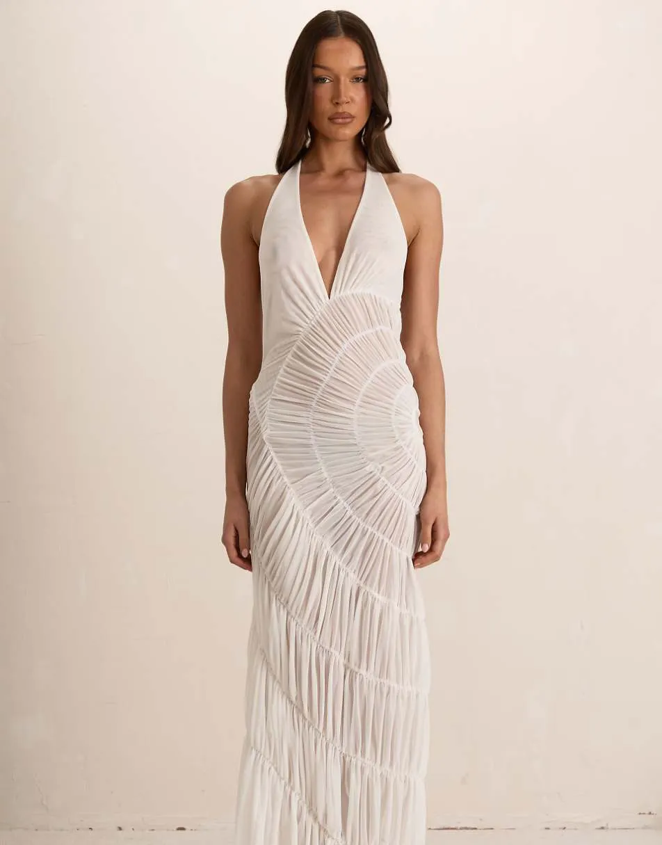 Missyempire Shirred maxi dress in white