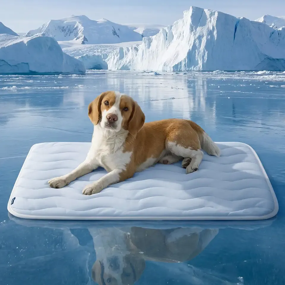 Bedsure Cooling Mat for Large Dogs,Washable Breathable QMax>0.4 Cool Fiber | 35x23In Gel-free Cool-to-touch Fabric to Rapid Cooling,Cold Crate Pad Indoor for Pet,Portable Thin Kennel Mat as Topper,Blue