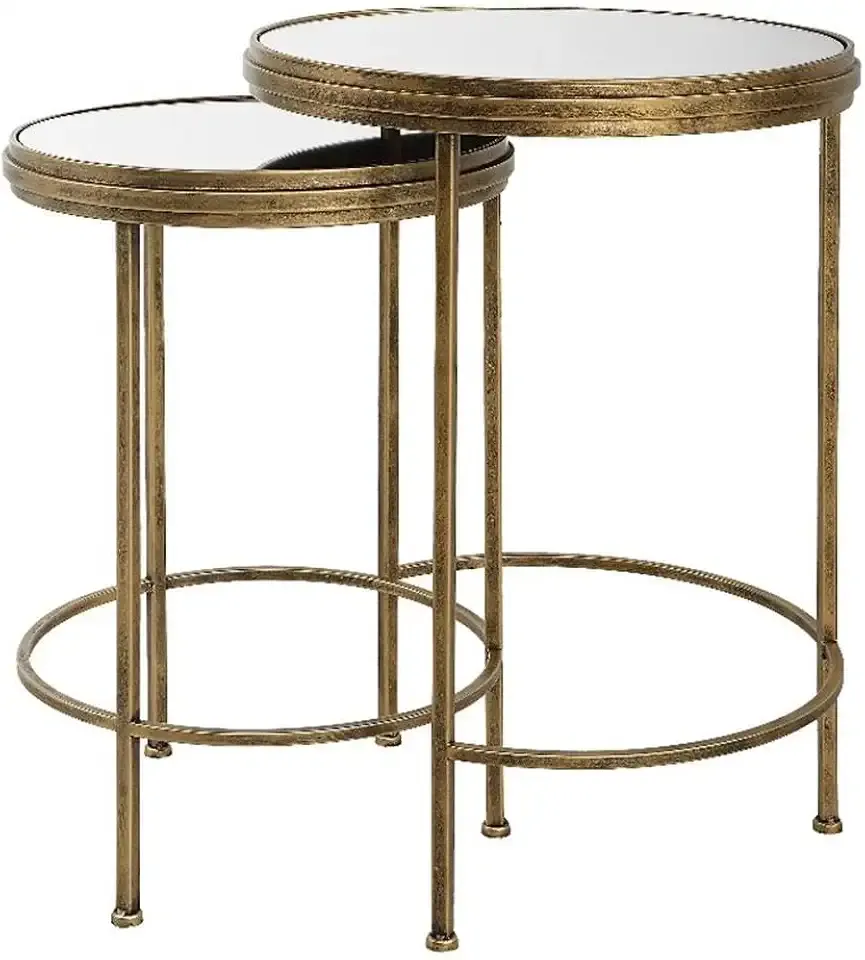 MAKLAINE Coastal Metal Nesting Tables in Antique Brushed Gold (Set of 2)