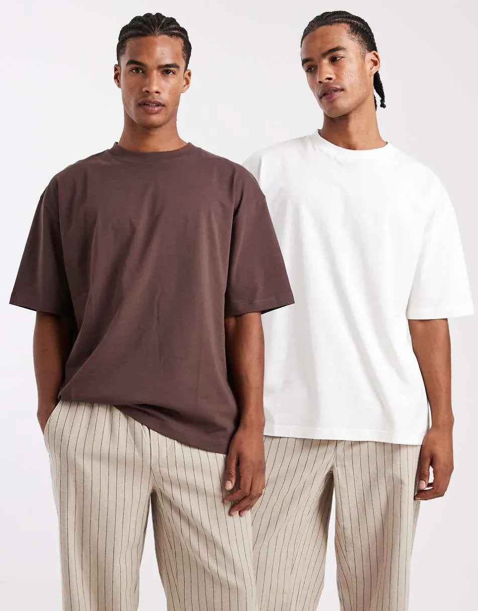 ASOS DESIGN Essentials 2 pack oversized t-shirts in brown and cream