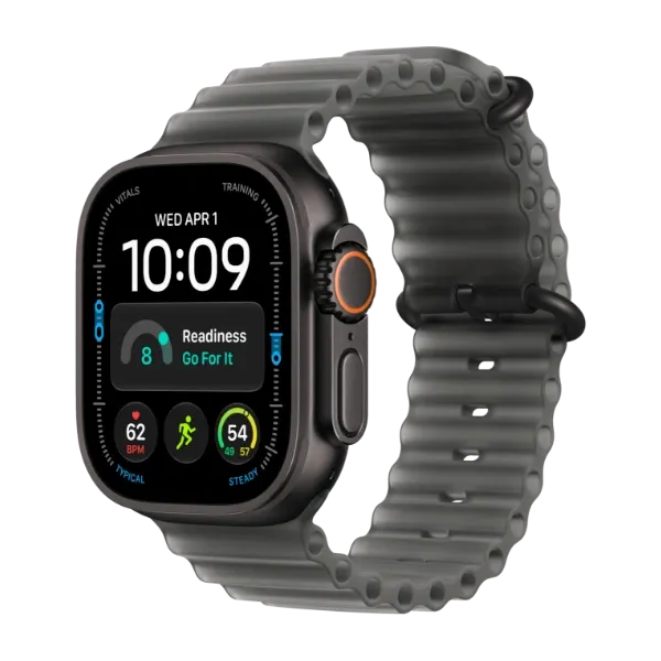 Apple Watch Ultra 4 GPS + Cellular 49 mm svart titan, gjennomskinnelig svart Ocean Band