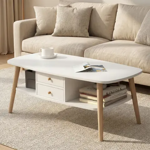 Mesa de Centro con 2 Cajones y Patas PVC Estilo Madera 100x50x42