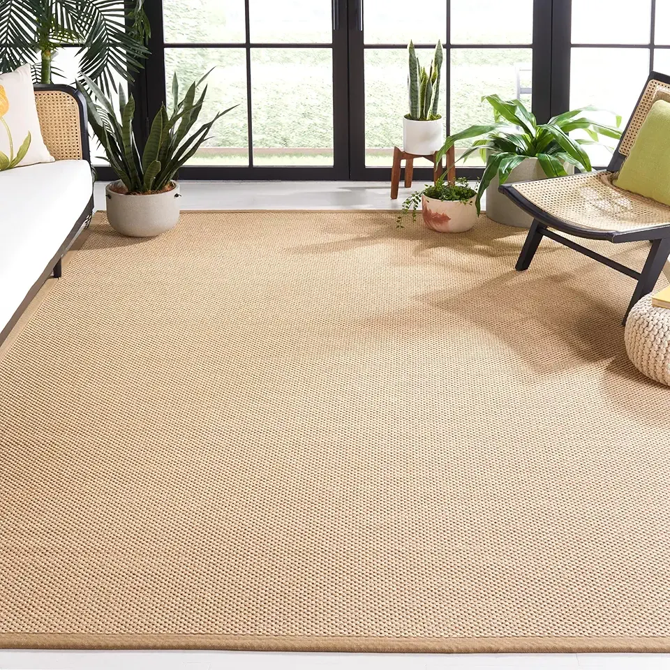 SAFAVIEH Area Rug 9x12 - Natural Fiber Collection - Large - Maize & Linen Color, Sisal, Woven Design with Border (NF141B)