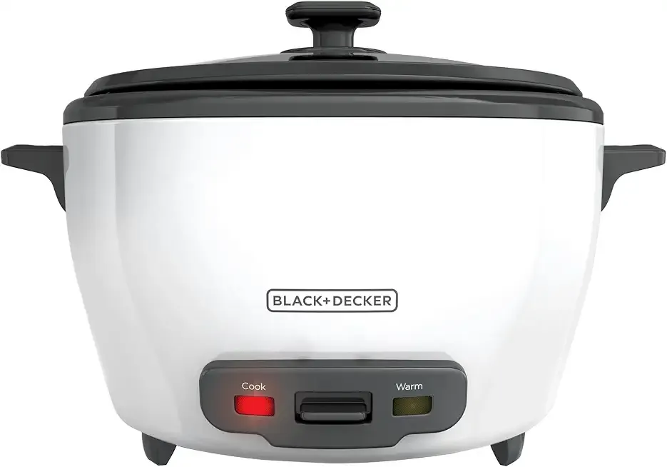 BLACK+DECKER Rice Cooker 6-Cup (Cooked) with Steaming Basket, Removable Non-Stick Bowl, White