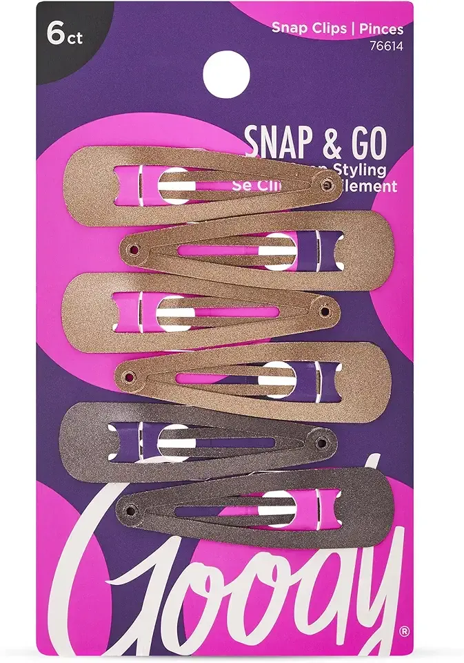 Goody Snap & Go Metal Contour Clips, 6 Count, Brunette, Snap Clips, Suitable for All Hair Types, Pain-Free Hair Accessories for Women, Men, and Kids, All Day Comfort