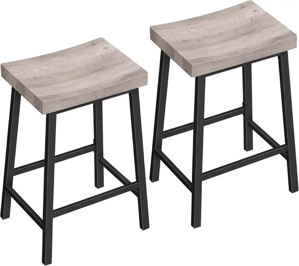 MAHANCRIS Bar Stools, Counter Height Bar Stools Set of 2, 23.7 Inch Saddle Stools with Footrest, Kitchen Stools, Industrial Style, for Dining Room, Counter, Bar, Greige BAHG0801
