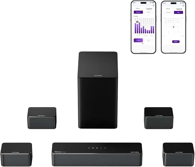 ULTIMEA 7.1 Surround Sound System for TV w/Dolby Atmos, 6.5" Subwoofer | 460W Sound Bar for TV w/ APP Control, 4 Wired Surround Speakers, Home Theater Sound System, Poseidon D80 (2026 Upgrade)