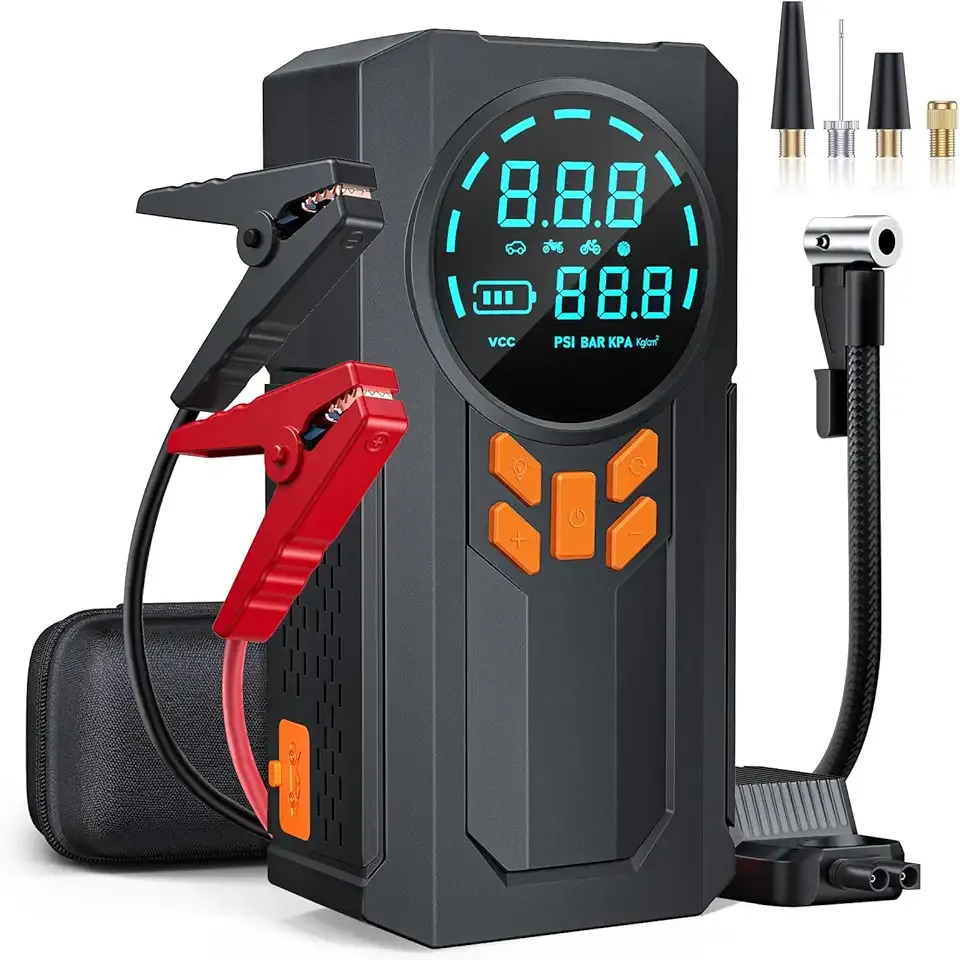 Jump Starter with Air Compressor, 5000A 160PSI Battery Jumper Starter Portable (9.0 Gas/8.0L Diesel), 12V Jump Box Car Battery Jump Starter with Smart Jumper Cables, LED Light, LCD Display
