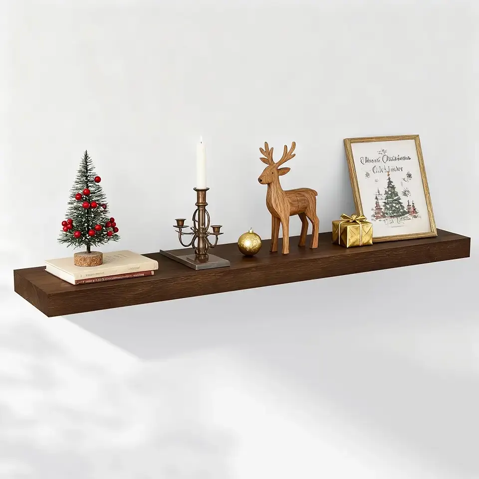 Axeman Floating Shelves, 8 Inch Deep Modern Solid Wood Wall Shelves for Storage, Wall Mounted Display Shelving with Invisible Heavy-Duty Metal Bracket, 36" W x 8" D x 1.57" H, Walnut Finish