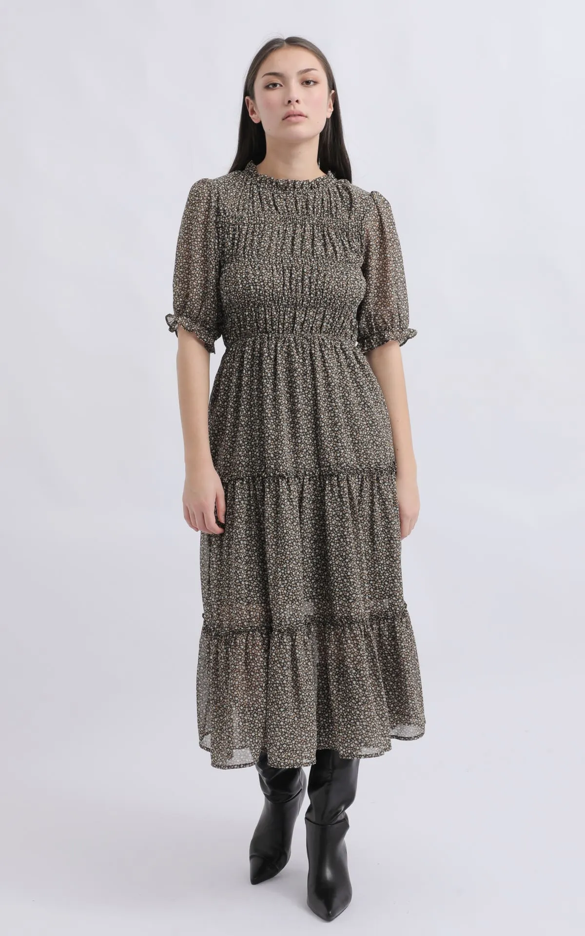 Chiffon Shirred Bodice SS Dress