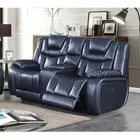 Global Furniture Apex Leather Power Reclining Loveseat with Storage Console and Power Headrests - Navy Blue