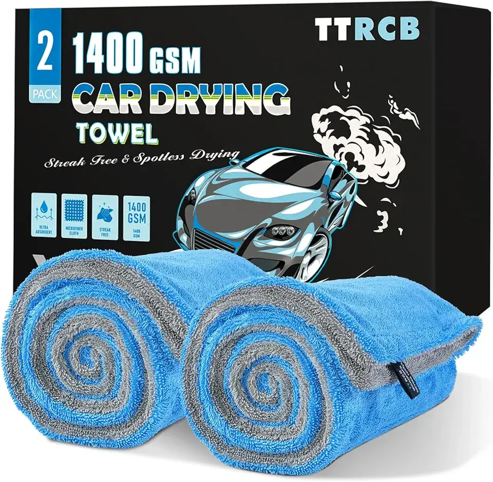 TTRCB 2 Pack Car Drying Towels, 48" x 24" Extra Large Microfiber Towels for Cars, 1400 GSM Ultra-Absorbent, Streak Free, Premium Double Twisted-Loop Drying Towels Car Detailing for SUV, RV, Truck