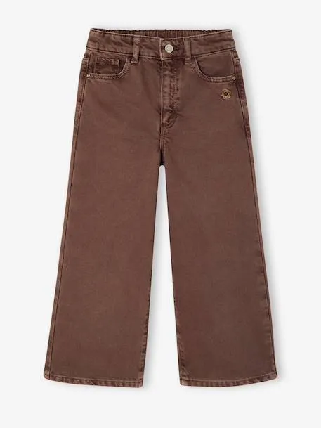 Pantalon fille large couleur - chocolat