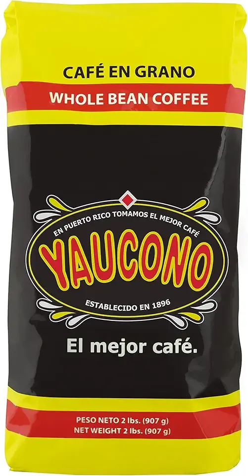 Yaucono Whole Bean Coffee in Bag, Medium Roast, Fresh From Puerto Rico, 2 Pound (Pack of 1)