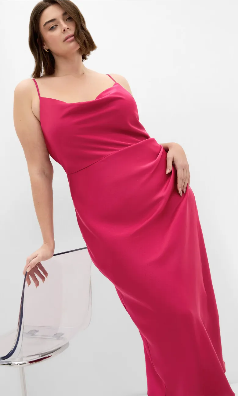 Mali Cowl Neck Slip Dress - raspberry