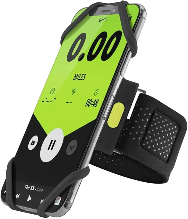 BONE Run Tie, Running Armband Phone Holder, Skin-Friendly & Washable Silicone Sport Armband, Universal Workout Phone Carrier Compatible with 4"-6.7" Smartphones (Black - Size L/Arm Size 9.8-15.7")