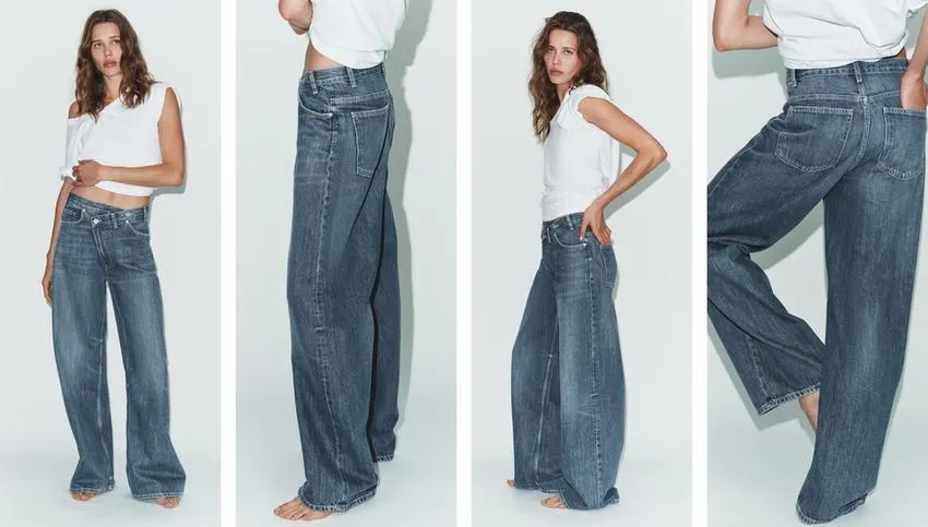 TRF WIDE-LEG CROSSED WAIST HIGH-WAIST JEANS