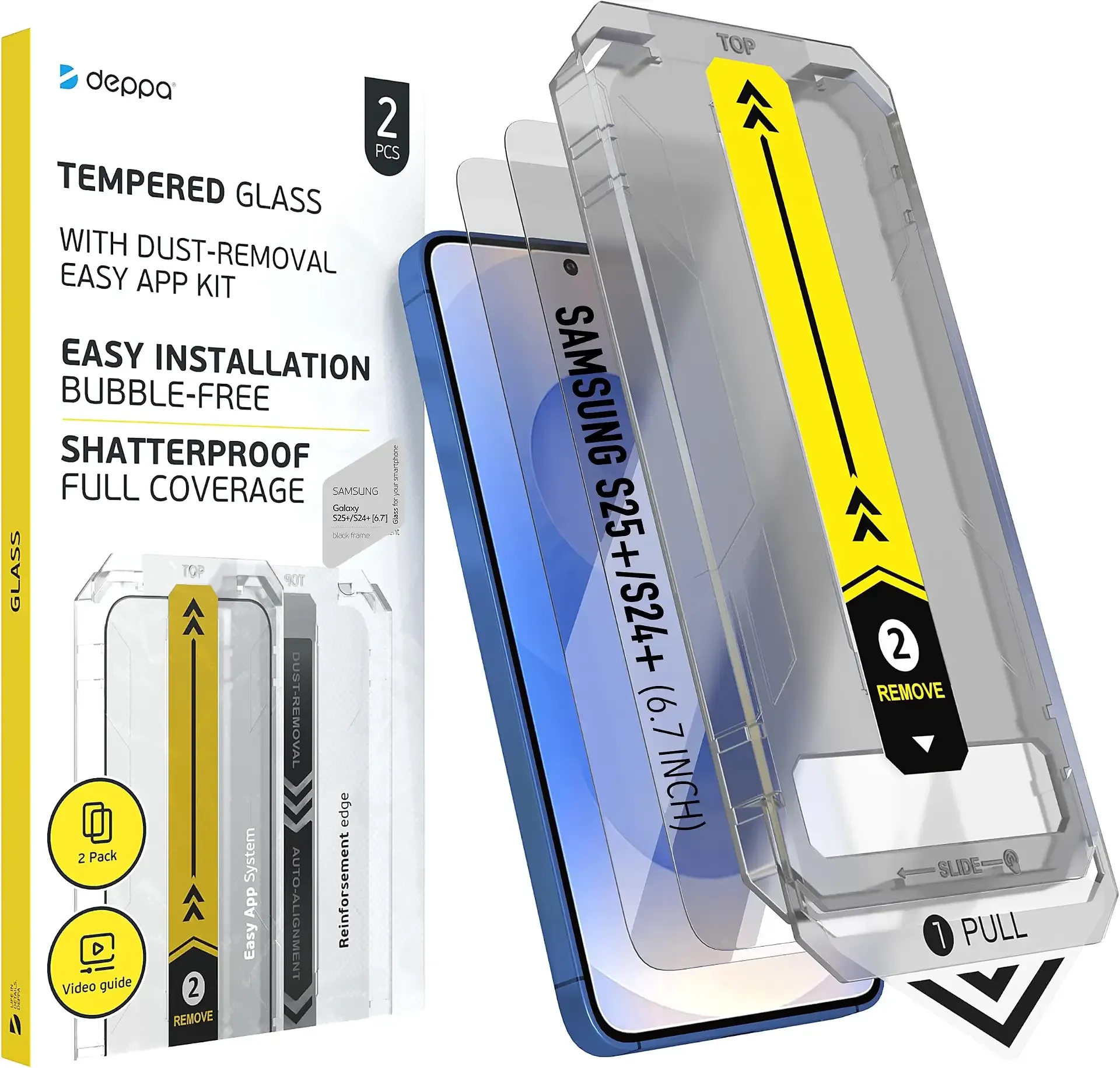 Deppa |2-Pack| Screen Protector for Samsung Galaxy S25+ Plus / S24+ Plus (6.7") Tempered Glass | Fingerprint Unlock | Full Coverage | Bubble Free, Easy Install Kit