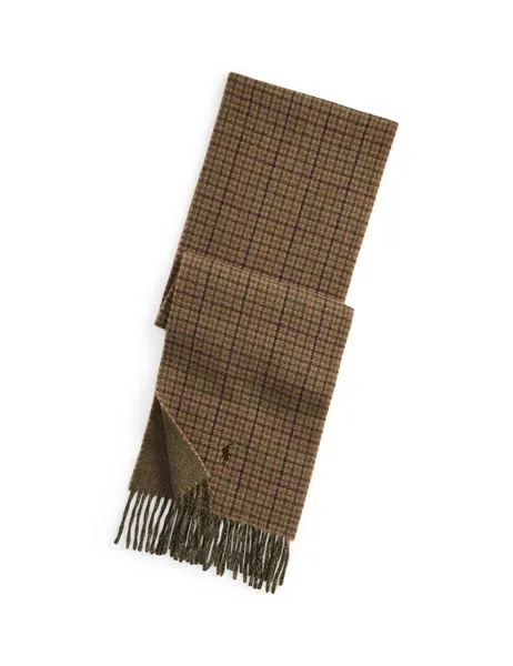 Reversible Wool Blend Scarf Olive Check