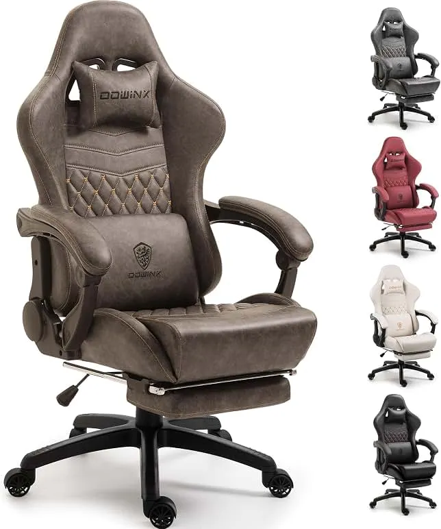 Dowinx Big & Tall Vintage Gaming Chair for Adults, 400 lb Capacity Heavy Duty Ergonomic Computer Chair with Massage Lumbar, Footre…