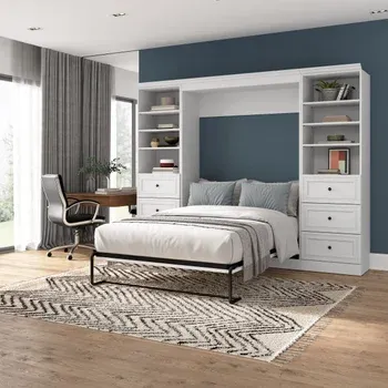 Bestar Audrea Full Wall Bed with Two 25" Storage Units and Drawers in White