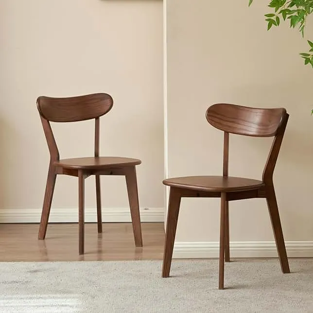 Vadisun Oak Dining Chairs, Kitchen Chairs, 100% Solid Wood Modern Dinner Chair with Curved Backrest, Dining Room Chair for Kitchen, Living Room, Study (2PK, Walnut)