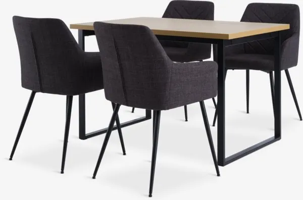 AABENRAA + PURHUS AABENRAA Tavolo L120 cm rovere caldo + 4 PURHUS grigio/nero