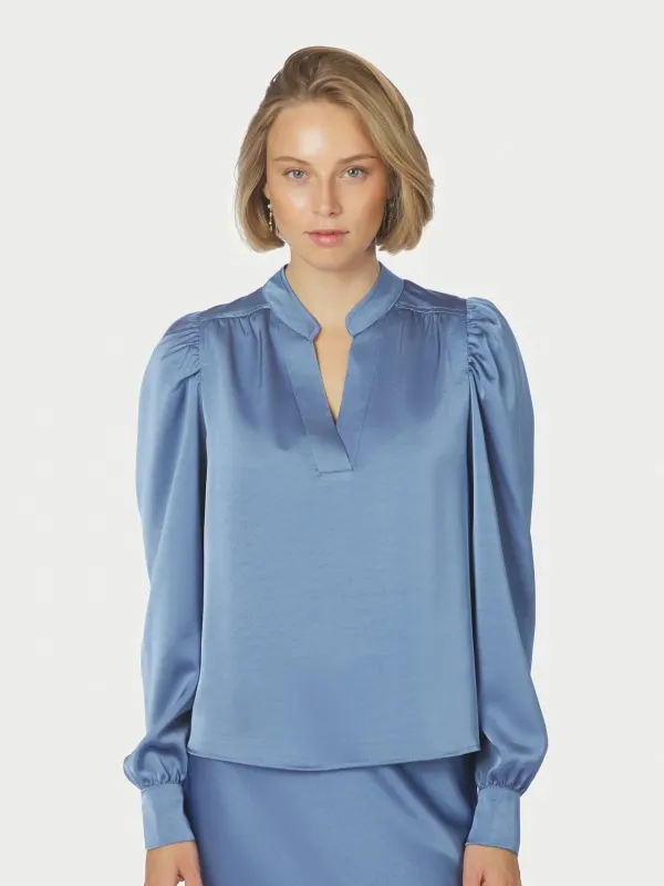 Rosslyn Heavy Sateen Blouse Smoke Blue