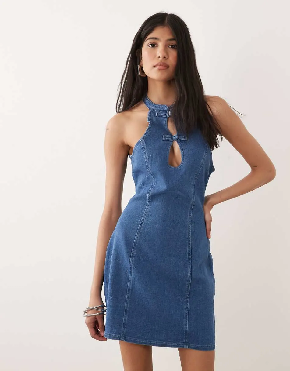 Miss Selfridge denim mandarin mini dress in indigo