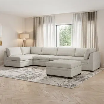 Thomasville Tisdale Modular Sectional 6-piece Taupe with Storage Ottoman
