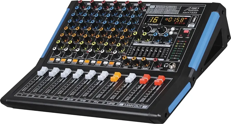 Professional Eight-Channel Audio Mixer with USB Interface, Bluetooth, and DSP Sound Effects