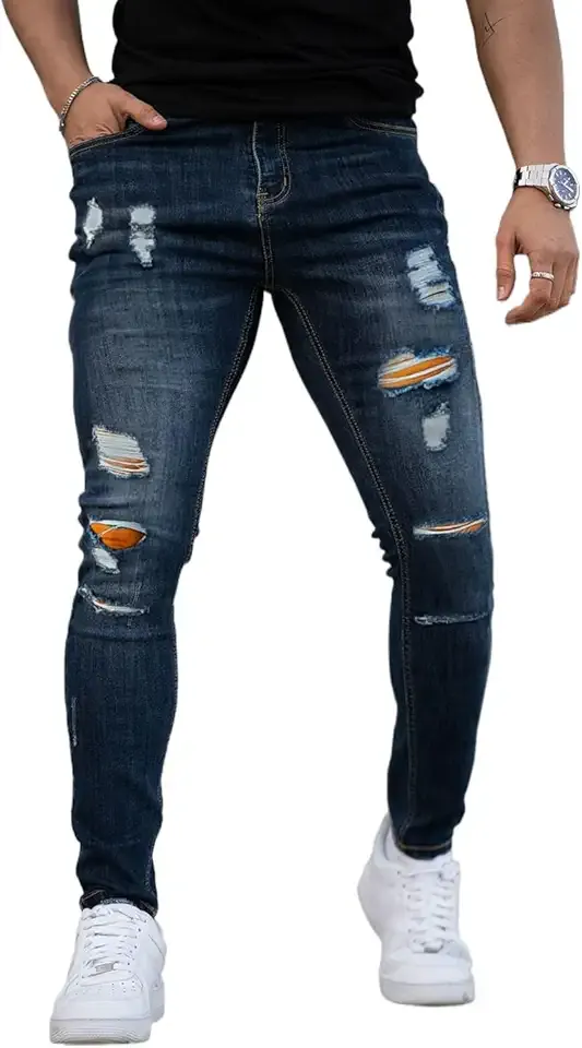 Men's Skinny Jeans Stretch Ripped Tapered Leg
