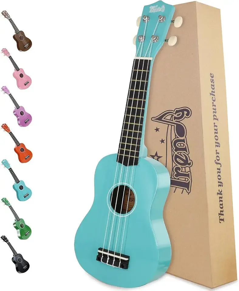 Trendy Soprano Ukulele for Beginners 21 Inch Hawaiian Wood Ukuleles for Adult Student Starter Four Strings Guitar (Light Blue)