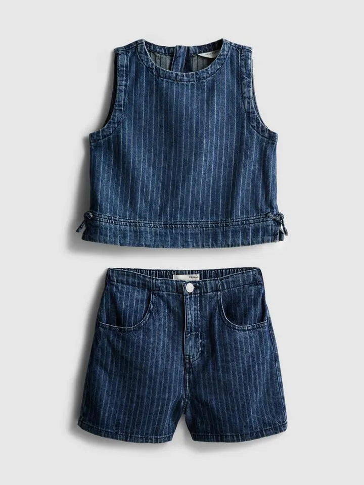 7–15 ans | Haut sans manches et short en jean à rayures