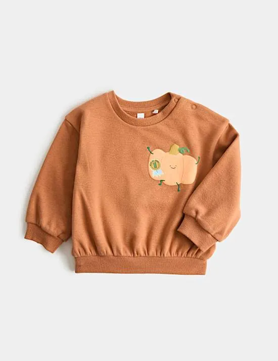 Halloween-Sweatshirt mit hohem Baumwollanteil und Kürbismotiv (0–5 Jahre)
