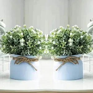 Set de decoración de la Casa Blanca:2 plantas artificiales con gypsophila y mini macetas, 20 x 18 cm. Decoraciones creativas para Navidad y cumpleaños