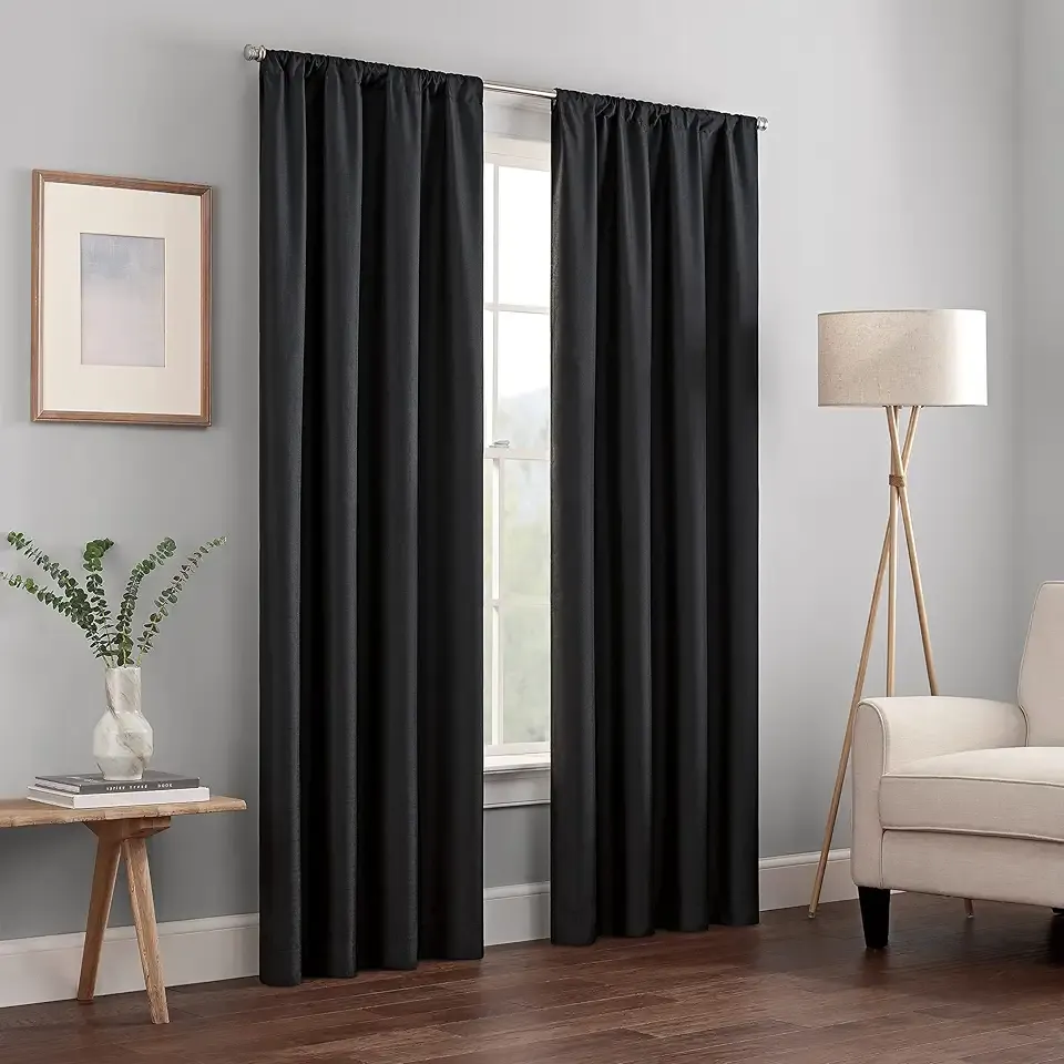 Kendall Modern Blackout Thermal Rod Pocket Window Curtain for Bedroom or Living Room (1 Panel), 42 in x 84 in, Black