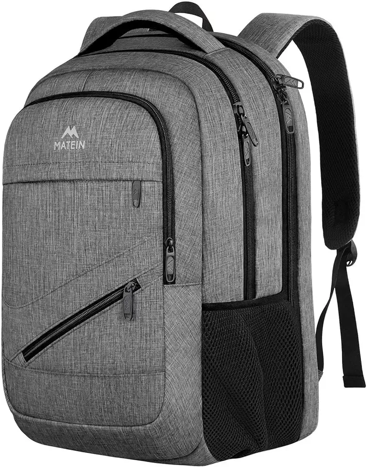 MATEIN Travel Laptop Backpack, 17 Inch Work TSA Approved Carry on Backpack, Large Computer Business Bag for Men Women with Trolley Sleeve and Anti Theft Pocket, College School Rucksack Book Bag, Grey