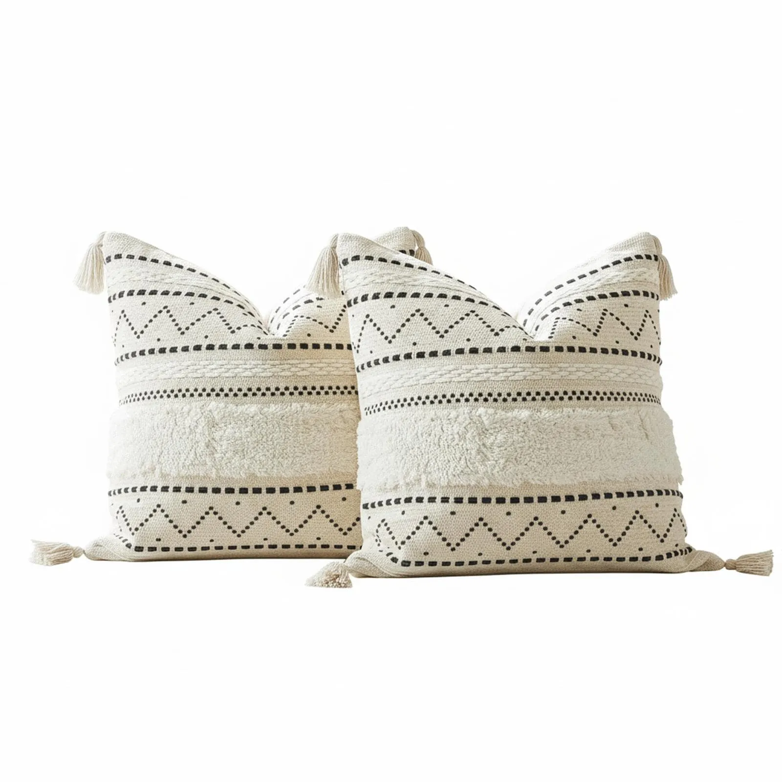 20x20 Square Throw Pillow Cover Tufted Black Pattern Boho Accent Cushion Case Decorative for Couch Sofa Living Room