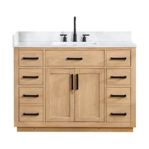 Gavino 48" Single Bathroom Vanity in Light Brown with Grain White Engineered Stonetop without Mirror